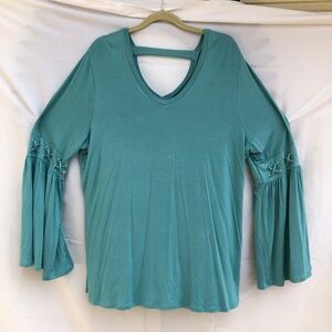 A&I Boho Green Bell Sleeve Top